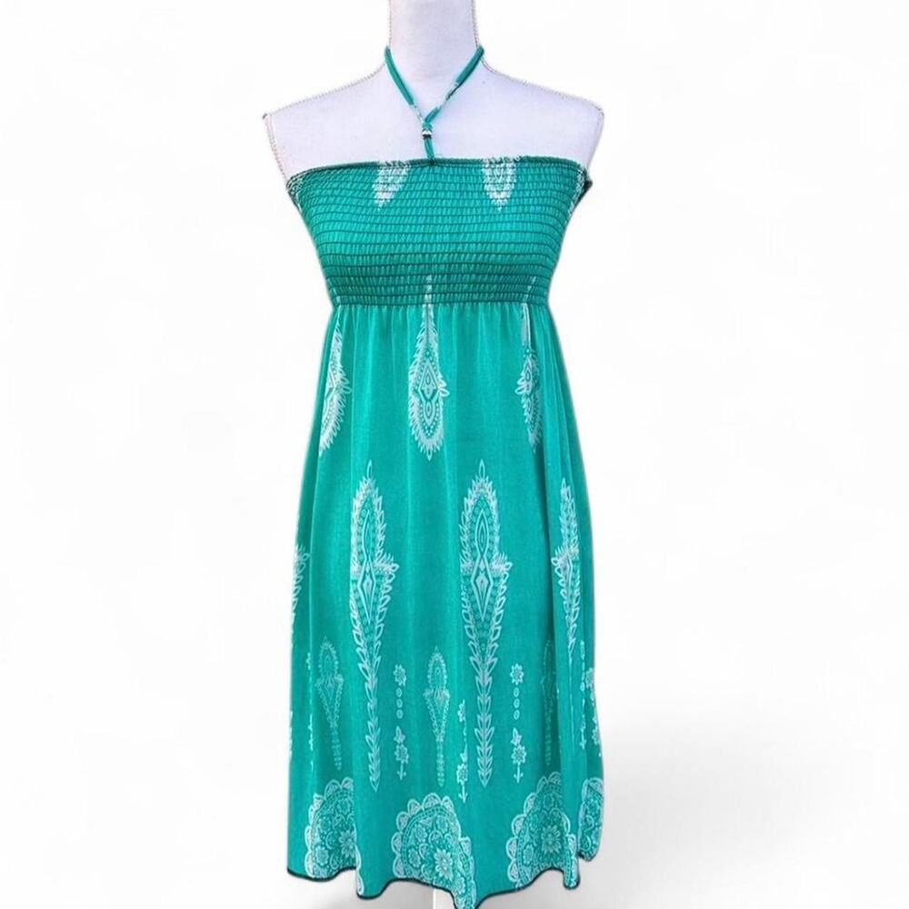 Tropical Summer Blue Halter Sun Dress Size Small Beach Vacation dress size small